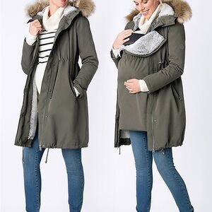 Seraphine Olive Maternity Parka with Faux Fur Trim